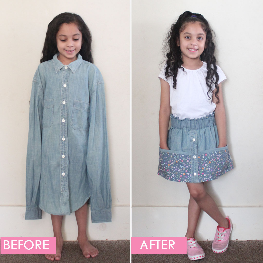DIY Men's Shirt to Child's Skirt with Pockets