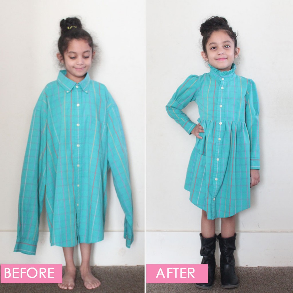 DIY Men's Shirt to Child's Dress sewn by Candice Ayala